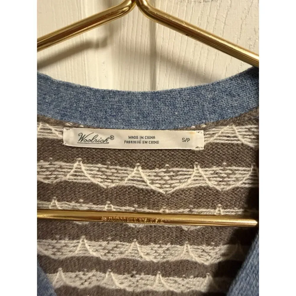 Woolrich Cardigan Sweater Small Knit Wool Winter Snow Cabin Christmas SP Hole